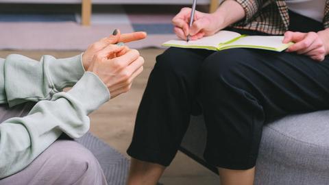 Two people talking